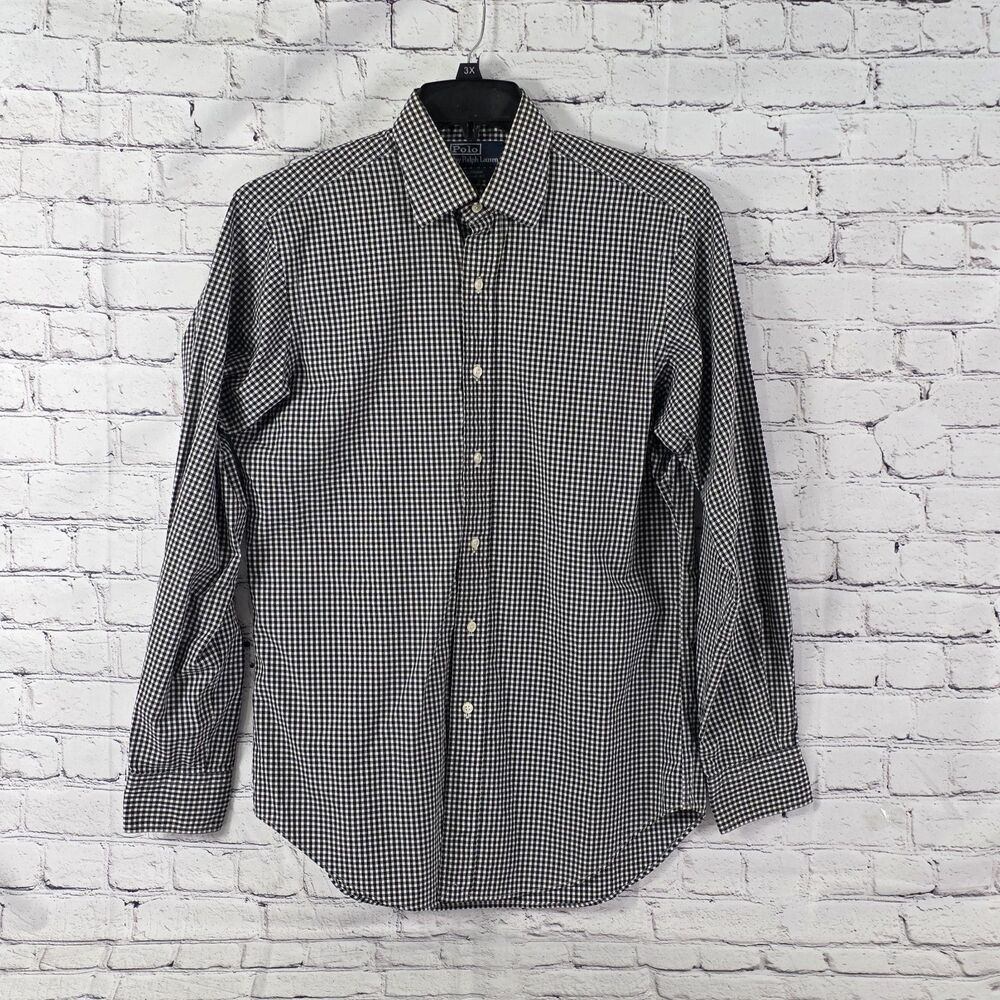 Polo Ralph Lauren Men's 15 Medium Black Gingham Curham Classic Fit LS Shirt